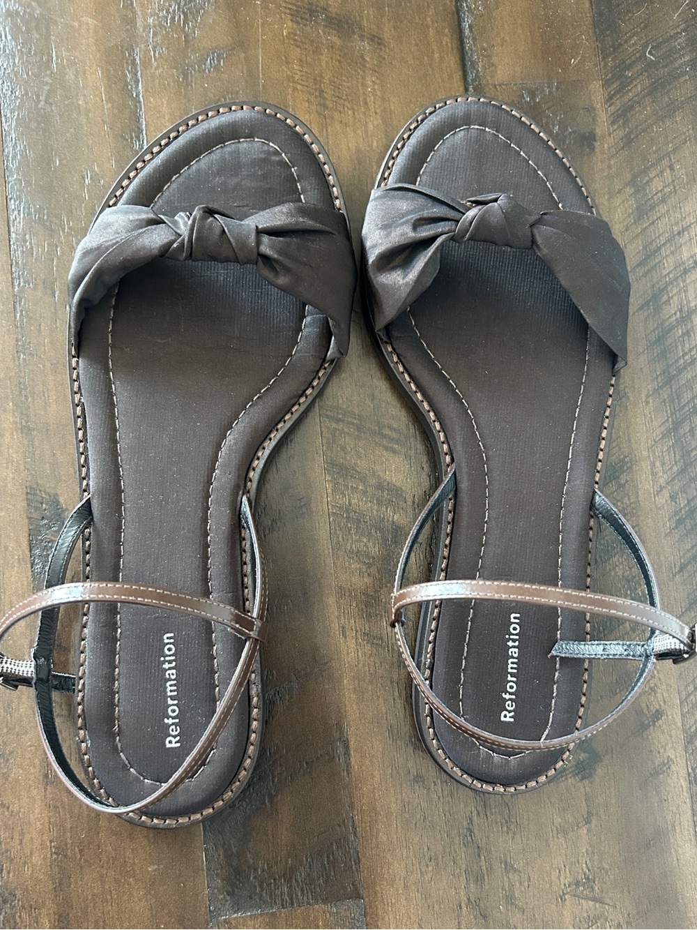 Reformation Dark Brown Knot Front Sandals, Size 8.5